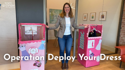 Donation drop-off for Operation Deploy Your Dress at Tom & Cindy’s Long & Foster office in Alexandria, VA.